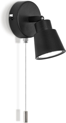 Black Wall Lights with Pull Cord Switch GU10 - Modern Pull Cord Light Switch 350° Rotatable - Indoor Wall Sconce Lights for Bedroom Bedside Living Room Kitchen
