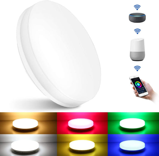 Smart LED Ceiling Light Dimmable, RGB Colour Changing Ceiling Light, App or Voice Control, IP54 Waterproof Bathroom Light, 15W 1250lm, Warm to Cool White Tunable, Work with Alexa and Google Home