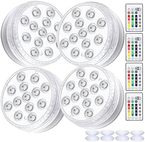 4 Pack RGB Waterproof Submersible LED Underwater Lights with Remote Control – Battery Operated Colour Changing Lights for Vases, Bowls, Ponds, Pools & Aquariums
