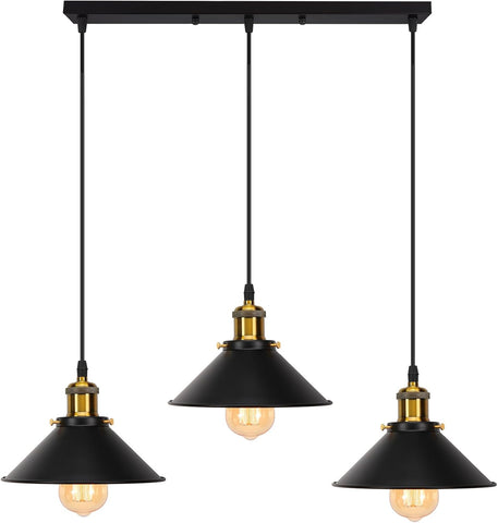 22cm Vintage Industrial Pendant Light – Black Metal Ceiling Lamp with Adjustable Cable & E27 Holder for Kitchen, Dining & Café Lighting