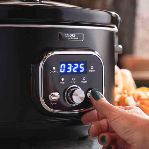 Cooks Professional 8L Digital Slow Cooker with Glass Lid, Cool Touch Handles, 2 Heat Settings, Keep Warm & Delay Timer