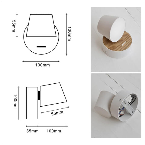 Bedside Wall Light with Switch,White Led Reading Light for Bedroom,360°Rotatable 5w Led Wood Wall Lamp In Industrial Design, Retro Hardwired Wall Sconce for Bedroom, Hallway, Living Room, 1 Pack