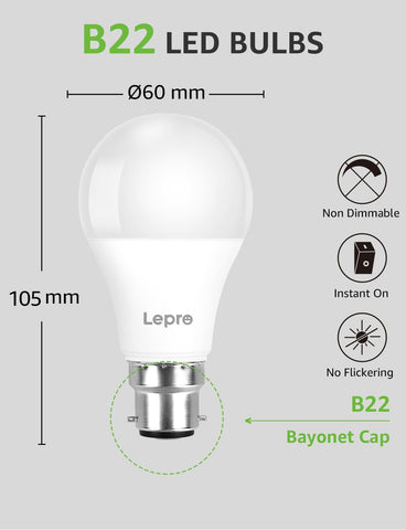 B22 LED Bayonet Bulb 8.5W 6500K Cool White 6 Pack