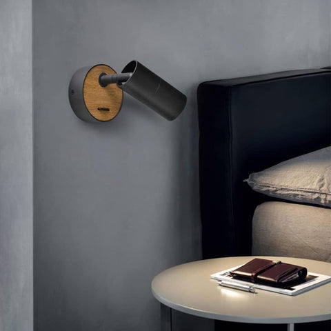 Wood Wall Lamp with Switch,Wall Light Indoor Vintage,Black Aluminum Lampshade Rotatable,Bedside Lamp,Wall Sconce Light Hardwired Industrial for Bedroom Lighting Living Room Hallway,Gu10,1Pack