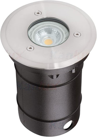 Mains IP67 GU10 LED Round Landscape Well Driveway Walkway Garden Deck Buried Patio Pathway Recessed In Ground Uplighter Decorative Outdoor Light (1x Light, Add 5W Warm White)