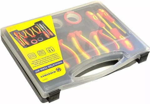 11PCS VDE Insulated Electricians Screwdriver Set with Tester, Pliers & Case – Red & Yellow Electrical Tool Kit UK