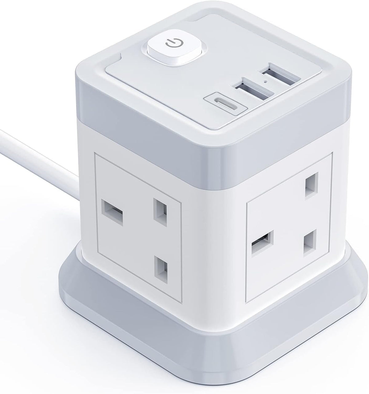 BEVA 4 Way Cube Extension Lead with 3 USB Ports, 1.5m Cable & On/Off Switch – Keep Your Everyday Essentials Powered Without the Desk Clutter