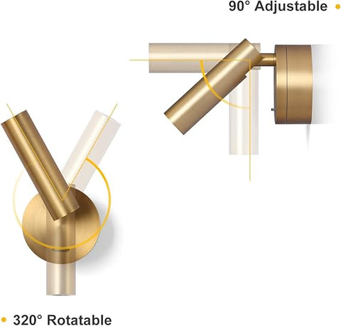 Adjustable LED Wall Light - 320° Rotatable Reading Light with Brass Finish