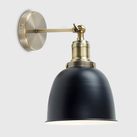 Retro Antique Brass Wall Light with Black Dome Shade