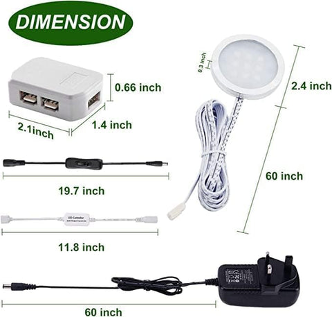 RGB Under Cabinet Kitchen Lights 4 Pack with Remote, Dimmable Puck Set
