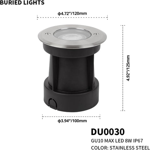 DAWALIGHT Recessed Ground GU10 5W LED Garden Light - IP67 Waterproof Outdoor Underground Round Walk Over Lighting for Pathway, Patio, Driveway - Mains Powered, Stainless Steel