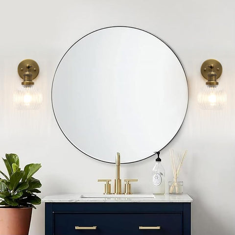 Vintage Wall Light Sconce with Clear Striped Glass Globe Shade, Modern Indoor Wall Vanity Light Fixture for Bathroom Living Room Bedroom