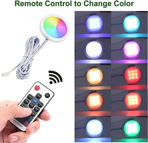 RGB Under Cabinet Kitchen Lights 4 Pack with Remote, Dimmable Puck Set