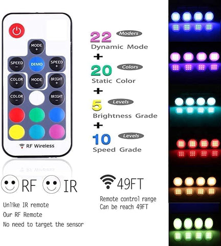 RGB Under Cabinet Kitchen Lights 4 Pack with Remote, Dimmable Puck Set