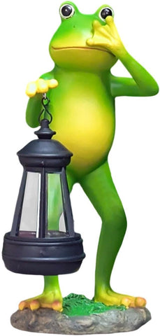 Solar Frog Statue, Waterproof Resin Sculpture with Lighting Design, 380g