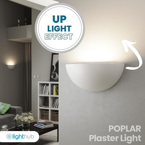 Decorative Plaster Wall Light - Paintable E27 LED Uplight with Warm White Bulb Included