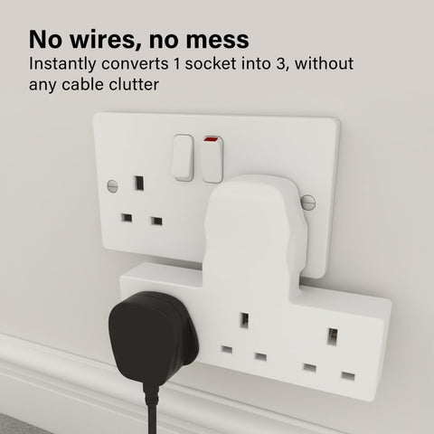 13A 3 Gang UK 3-Pin Power Adapter Multi Plug Socket Extender, Compact Cable-Free Design, BS 1363-3 Certified for Home, Kitchen & Office Use