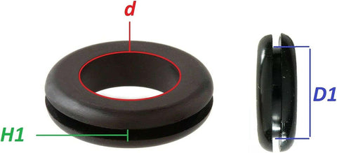 5 x Rubber Cable Grommets Black Round Eyelet Protection