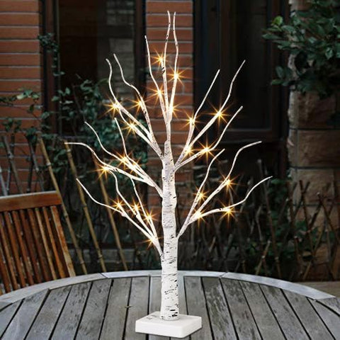 White Christmas Tree with Lights Mini Birch Twig Tabletop Decoration 60cm