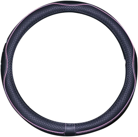 Microfiber Leather Car Steering Wheel Cover 15 Inch Black Pink