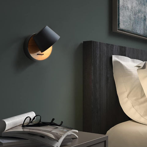 Wall Lamp with Switch Black,Wall Sconce Hardwired 360°Rotatable 5w Led Wall Light,Modern Designer Wall Light Indoor Wood,Bedside Lamp Bedroom,Hallway Living Room,1pack,3000k