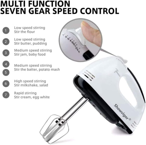 7 Speed Electric Hand Mixer with Turbo Boost – Includes 5 Stainless Steel Accessories for Cake, Dough & Bread Mixing