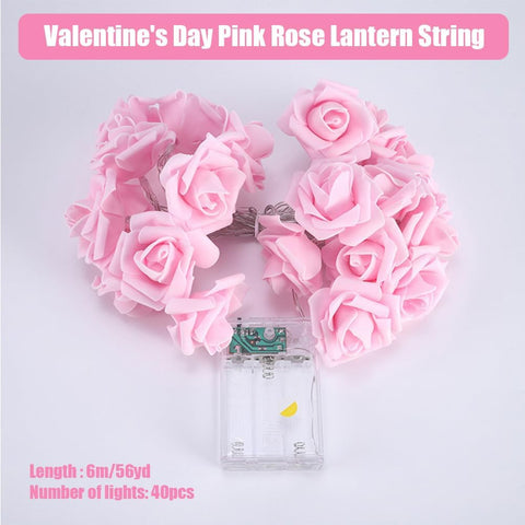 Pink Rose Flower Fairy String Lights 6M with 40 LEDs, Battery Operated Decorative Lights for Romantic Décor