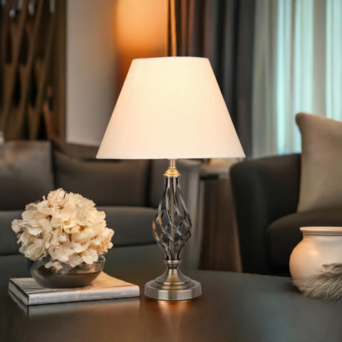 Lighting Supermarket Kingswood Barley Twist Traditional Table Lamp & Shade - Antique Brass