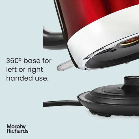 Morphy Richards Equip Kettle 1.7L – 3000W Rapid Boil, Removable Limescale Filter, Easy View Water Gauge, Stainless Steel, Red