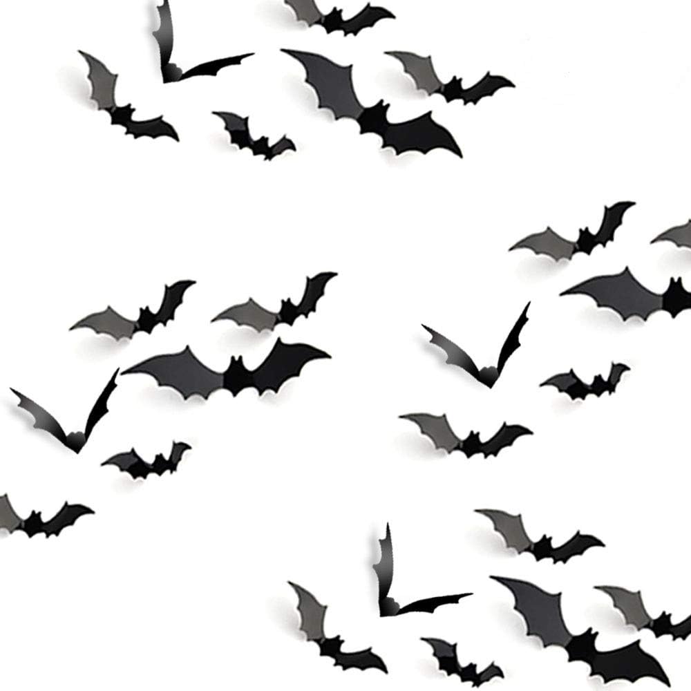 KUUQA 24-Piece 3D Halloween Bat Wall Stickers – Black Waterproof PVC DIY Decorations for Walls, Doors, Glass & Halloween Parties