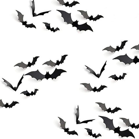 KUUQA 24-Piece 3D Halloween Bat Wall Stickers – Black Waterproof PVC DIY Decorations for Walls, Doors, Glass & Halloween Parties