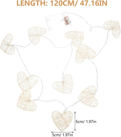 Valentine’s Day Rattan Heart String Lights with 10 Warm LED Love Lamps, Battery Operated Indoor Decor for Bedroom, Wedding & Party