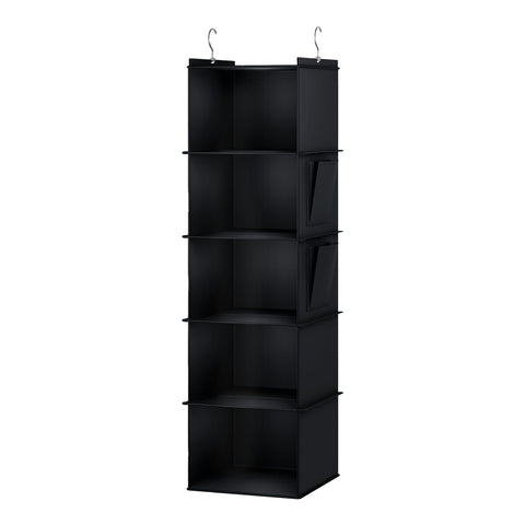 YOUDENOVA Hanging Wardrobe Organiser, 6 Shelves with Side Pockets, Grey – Make Every Shelf Count
