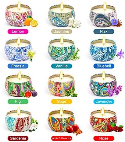 Scented Candles Gift Set for Women, 12pcs Natural Soy Wax Aromatherapy Travel Tin Candles, Long-Lasting Portable Candle Set