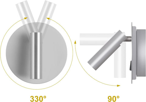 DAWALIGHT Adjustable LED Bedside Wall Lights 2-in-1 Silver