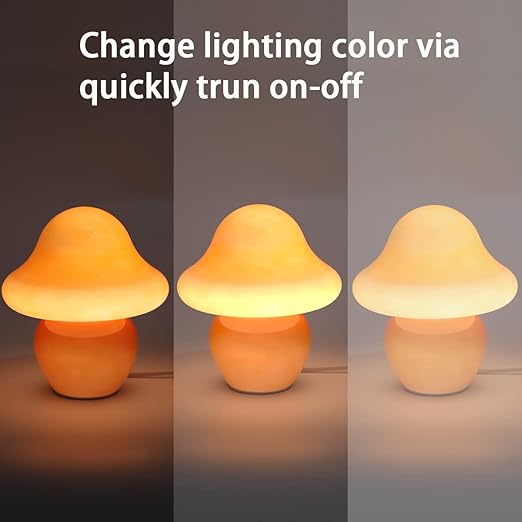 Mushroom Lamp Orange Glass Mushroom Table Lamp for Bedrooms, Living Room, Aesthetic Lamps for Bedroom, Cute Bedside Lamp