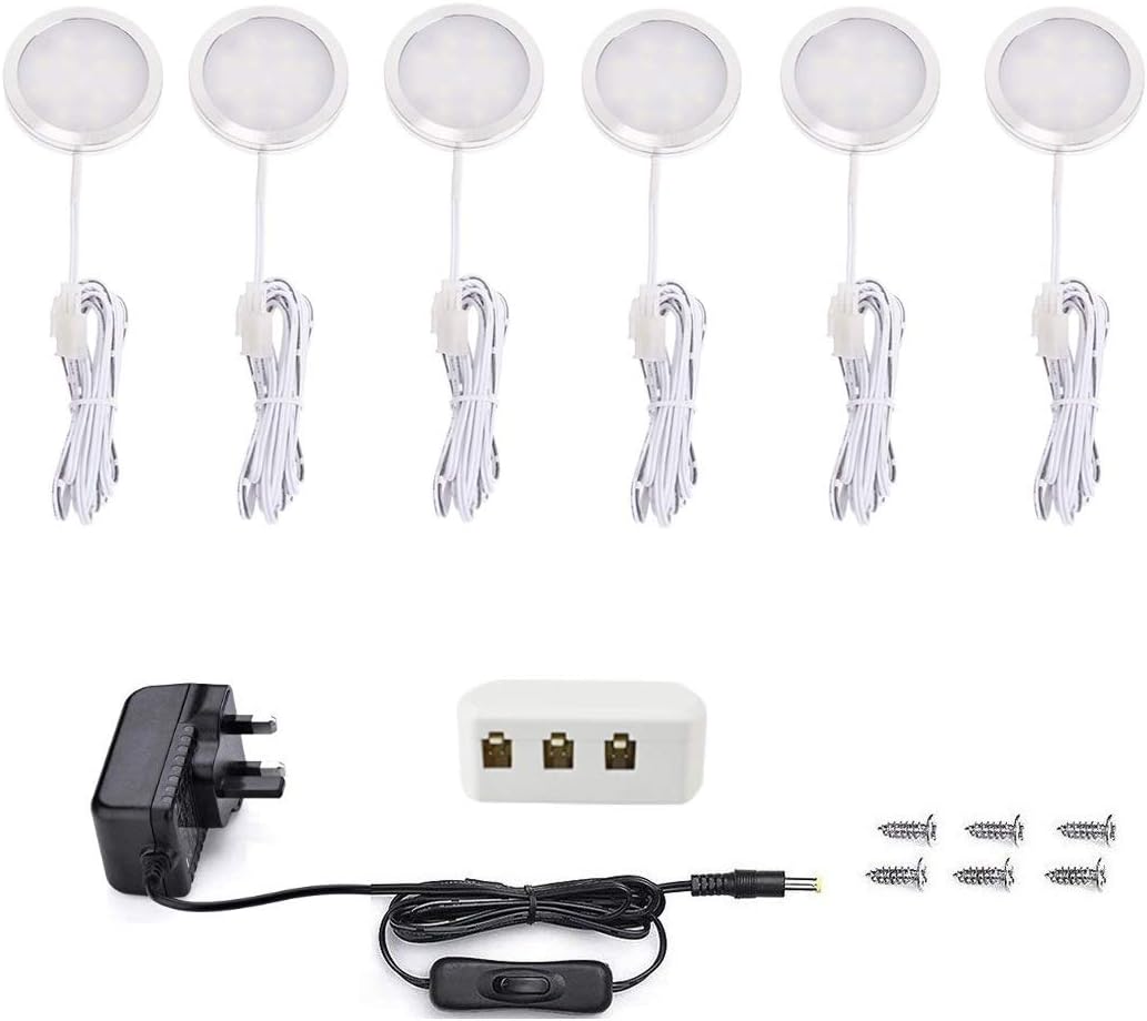 6 LED Under Cabinet Lights 1500LM Warm White Puck Lights – Kitchen Cupboard, Wardrobe & Shelf Lighting – Brighten the Dark Corners You’ve Been Missing