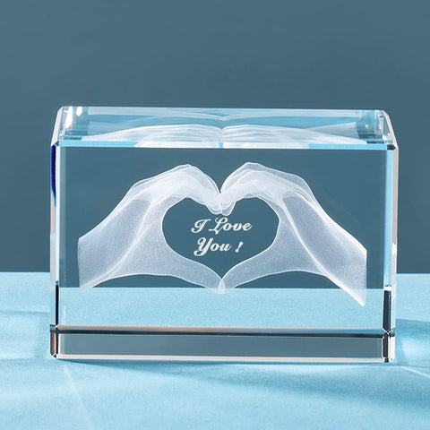 3D Crystal Love Cube Keepsake with Engraved Message, Romantic Valentine and Anniversary Gift for Him or Her