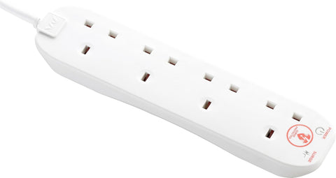 Masterplug 4 Way Surge Protected Extension Lead, 2m White – Keep Your Essential Tech Connected with Added Peace of Mind