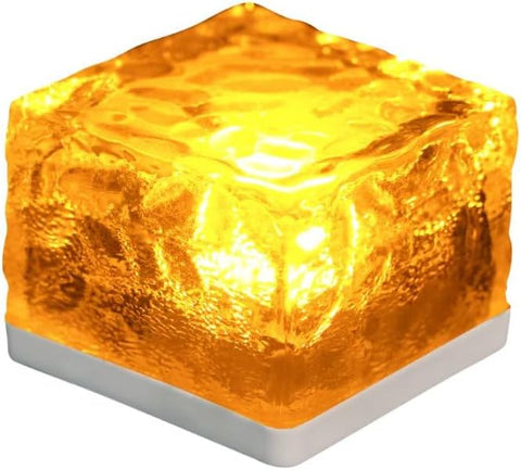 GWSOLAR Solar Ground Lights 4 Pack, Sodium-Style Warm Glow, 7cm Brick Ice Glass Design, Auto On/Off, IP65 Waterproof Outdoor Garden Lights for Pathway, Patio & Tabletop