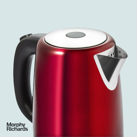 Morphy Richards Equip Kettle 1.7L – 3000W Rapid Boil, Removable Limescale Filter, Easy View Water Gauge, Stainless Steel, Red