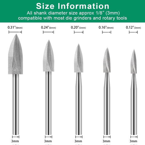 Dremel Rotary Tool Wood Carving Bits Set 5PCS HSS Engraving Grinding Drilling Bits with 1/8” Shank for DIY Woodworking