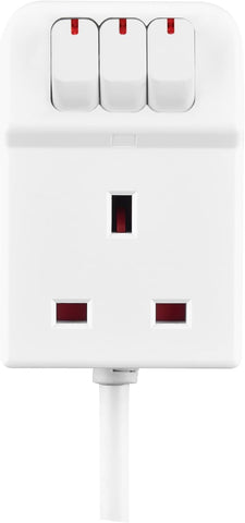 Masterplug Three Socket Extension Lead with Individual Switches, White