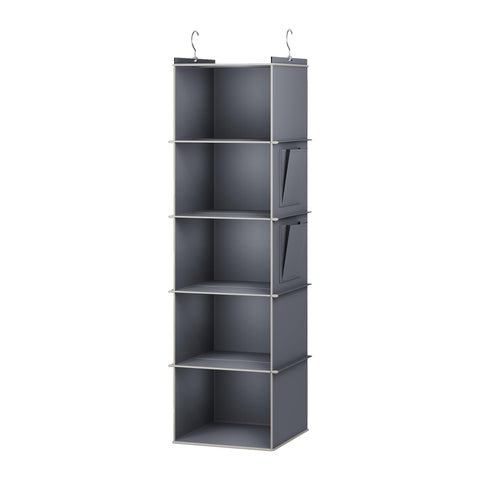 YOUDENOVA Hanging Wardrobe Organiser, 6 Shelves with Side Pockets, Grey – Make Every Shelf Count