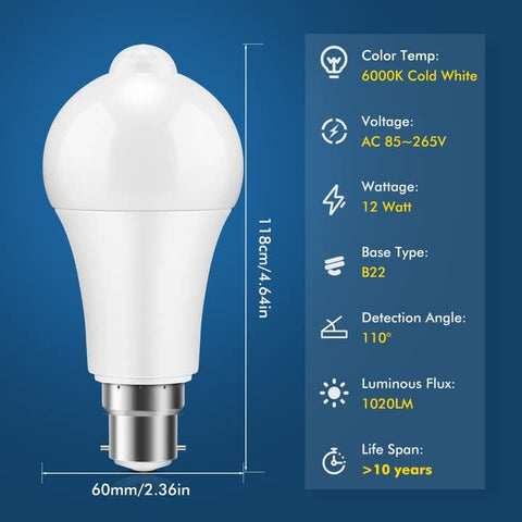 ZONJIE PIR Motion Sensor LED Bulb 12W B22 – 2 Pack
