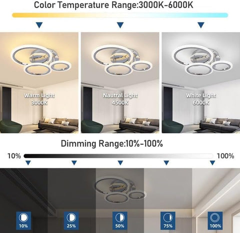 Ceiling light fixture with color temperature and dimming range display
