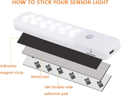 Rechargeable 18 LED Motion Sensor Night Light – Magnetic Strip, Long Battery Life – Ideal for Closet, Cabinet, Stairs, Pantry & More