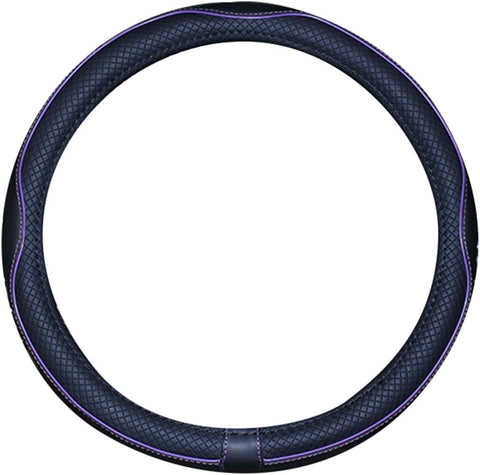 Microfiber Leather Car Steering Wheel Cover 15 Inch Black Purple