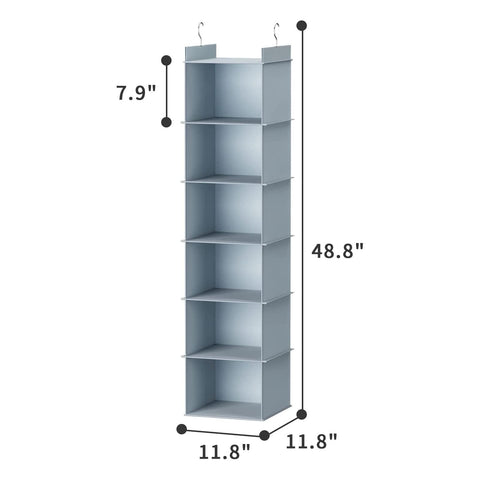 YOUDENOVA Hanging Wardrobe Organiser, 6 Shelves with Side Pockets, Grey – Make Every Shelf Count