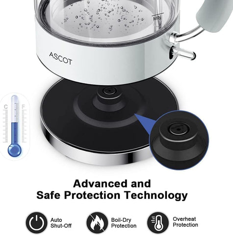 Electric Kettle 1.5L Glass Tea Kettle Rose Gold – Fast Boil, BPA-Free, Auto Shut-Off, Boil-Dry Protection, Gift for Home & Office